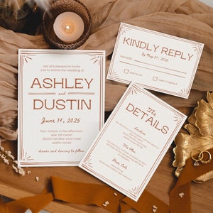 Wedding Invitation Suite Template - Western, Desert, Boho Aesthetic - Editable, Instant Download