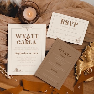 Modèle de suite de faire-part de mariage occidental - esthétique d'inspiration vintage - modifiable, téléchargement immédiat