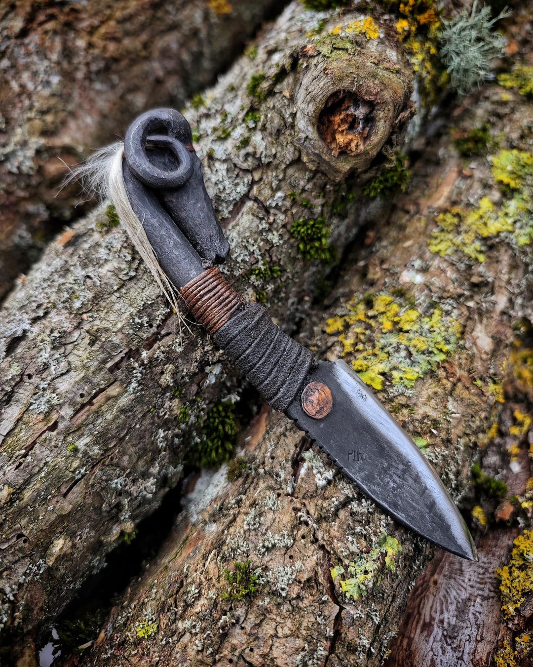 Hand-forged Ram Head Neck Knife: Anvil Beaten, Leather & Fur Sheath - Etsy
