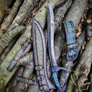 Hand-Forged Mesopotamian Falcata – Ancient Decorative Sword Inspired by Eastern Legends | Leather Sheath Included