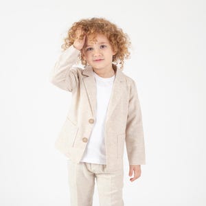 Ensemble 3 pièces pour gentleman en lin | T-shirt pantalon blazer | Ensemble pour tout-petits et enfants 2-9 ans | Style classique léger pour les événements spéciaux