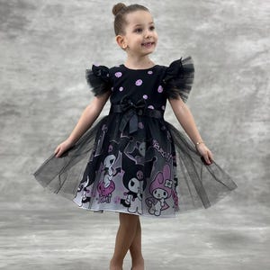 Kuromi Inspired Kawaii Girl Dress | Japanese Style Costume | Birthday Party Outfit | Halloween Kids Dress | Sanrio Theme Girl Clothing