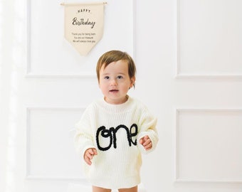 Hand embroidered Sweater First Birthday Sweater,First Birthday Gift,Birthday Gift For Baby,Custom Baby Sweater,1st Birthday Outfit