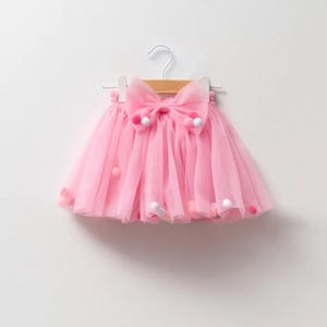 Pink tutu skirt with pom pom,baby girl tutu,1st Birthday Outfit,toddler girl tutu skirt,Baby girl