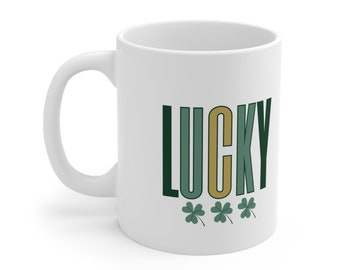 Lucky Shamrock Mug, Lucky Clover Mug, Irish Mug, Four Leaf Clover Mug, Irish Shamrock Mug, Clover St Patrick Day, Lucky StPatricks, GreenMug