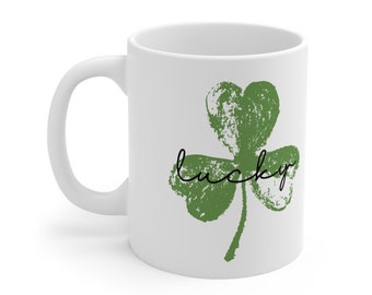 Lucky Shamrock Mug, Lucky Clover Mug, Irish Mug, Four Leaf Clover Mug, Irish Shamrock Mug, Clover St Patrick Day, Lucky StPatricks, GreenMug