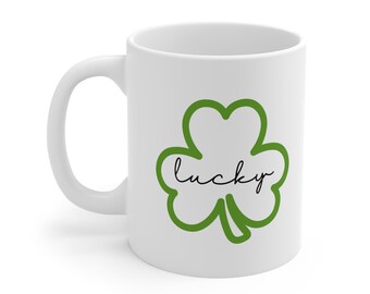 Lucky Shamrock Mug, Lucky Clover Mug, Irish Mug, Four Leaf Clover Mug, Irish Shamrock Mug, Clover St Patrick Day, Lucky StPatricks, GreenMug