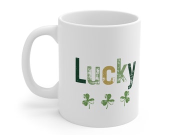 Lucky Shamrock Mug, Lucky Clover Mug, Irish Mug, Four Leaf Clover Mug, Irish Shamrock Mug, Clover St Patrick Day, Lucky StPatricks, GreenMug