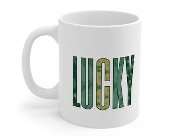 Lucky Shamrock Mug, Lucky Clover Mug, Irish Mug, Four Leaf Clover Mug, Irish Shamrock Mug, Clover St Patrick Day, Lucky StPatricks, GreenMug