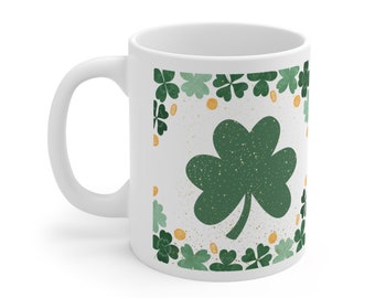 Shamrock Mug, Clover Mug, Irish Mug, Four Leaf Clover Mug, Irish Shamrock Mug, Clover St Patrick Day, Lucky StPatricks, GreenMug, March Gift