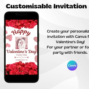 Valentines Day Invitation, Party Invitation, Valentine's Day invitation for Men Women, Digital Smartphone Invitation, Canva Template