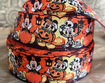 Cinta de Halloween de Disney, cinta de grogrén de alta calidad cortada a medida de 1" y 1,5" de ancho, cinta de Mickey Mouse, disfraces de esqueleto de calabaza no tan aterradores
