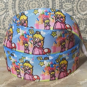 Fita de gorgorão de alta qualidade Princess Peach Ribbon por metro, 1" e 1,5" de largura, Mario Brothers Ribbon Bros. Perfeita para laços de cabelo e muito mais!