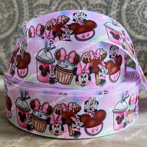 Disney Park Treats Ribbon High Quality Grosgrain Ribbon by the Yard 1", 1.5" and 2" Wide Minnie Mouse Cupcake Great for Hair Bows More!
