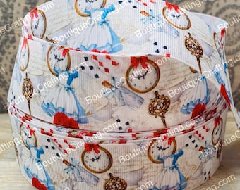 Wstążka Disney Alicja w Krainie Czarów Wysokiej jakości wstążka grosgrain przycięta na wymiar o szerokości 1", 1,5" i 2" Wstążka dekoracyjna idealna na kokardy do włosów i nie tylko!