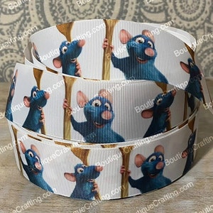 Disney Ratatouille Ribbon High Quality Grosgrain Ribbon by the Yard 1&quot;, 1.5&quot; and 2&quot; Wide Chef Remy Epcot Ride Great for Hair Bows & More!