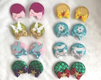 Clips d'oreilles de Mickey Mouse, dessins de princesses Disney, parfaits pour les tout-petits, les nourrissons, les enfants et les adultes Cendrillon Belle Elsa la fée clochette Ariel