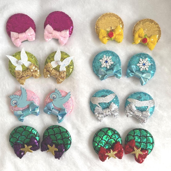 Clip on Mickey Mouse Ears Princess Designs Disney Ears Perfect for Toddlers Infants, Kids and Adults Cinderella Belle Elsa Tinker Bell Ariel