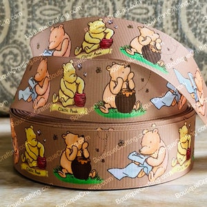 Cinta de Disney Winnie the Pooh Cinta de grogrén de alta calidad cortada a medida de 1", 1,5" y 2" de ancho Cinta de oso Pooh ¡Ideal para moños para el cabello y más!