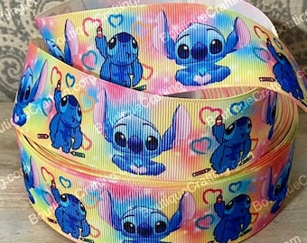 Disney Stitch Ribbon High Quality Grosgrain Ribbon by the Yard 1&quot;, 1.5&quot; and 2&quot; Wide Lilo and Stitch Ribbon Great for Hair Bows and More!