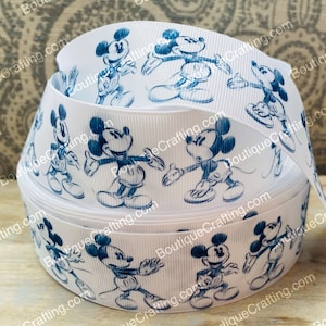 Cinta de Disney Mickey Mouse Cinta de grogrén de alta calidad cortada a medida de 1", 1,5" y 2" de ancho Dibujos de bocetos ¡Ideal para moños para el cabello y más!