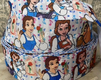 Disney Belle Ribbon High Quality Grosgrain Ribbon by the Yard 1&quot; and 1.5&quot; Wide Princess Beauty and the Beast Ribbon Great for Hair Bows More