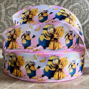 Minion Ribbon High Quality Grosgrain Ribbon by the Yard 1", 1.5" and 2" Wide Despicable Me Ribbon Bananas Great for Hair Bows and Much More!
