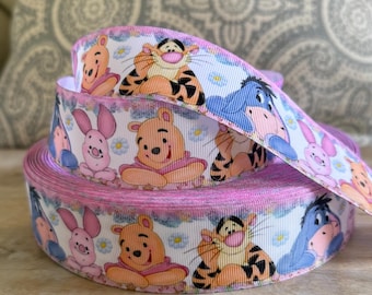 Disney Winnie the Pooh Ribbon High Quality Grosgrain Ribbon by the Yard 1", 1.5" & 2" Wide Pooh Tigger Eeyore and Piglet Ribbon Babies Baby