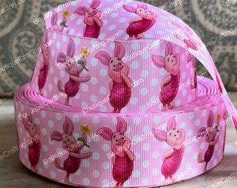Disney Piglet Ribbon High Quality Grosgrain Ribbon by the Yard 1", 1.5" and 2" Wide Winnie the Pooh Ribbon Great for Hair Bows and More!