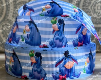 Disney Eeyore Ribbon High Quality Grosgrain Ribbon by the Yard 1", 1.5" and 2" Wide Winnie the Pooh Ribbon Great for Hair Bows and More!