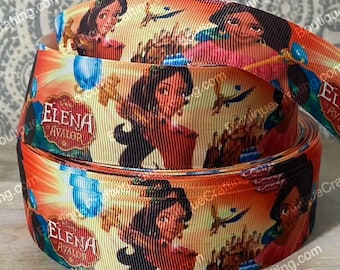 Cinta de Disney Elena de Avalor. Cinta de grosgrain de alta calidad cortada a medida en 1" y 1,5" de ancho. ¡Perfecta para lazos para el cabello, cordones y mucho más!