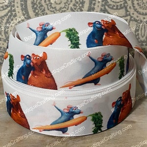 Disney Ratatouille Ribbon High Quality Grosgrain Ribbon by the Yard 1&quot; and 1.5&quot; Wide Chef Remy Rat Epcot Ride Great for Hair Bows & More!