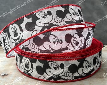 Wired Disney Ribbon High Quality Linen Ribbon Continuous Yards 1&quot;, 1.5&quot; & 2&quot; Wide Mickey Mouse Ribbon Wire Ribbon