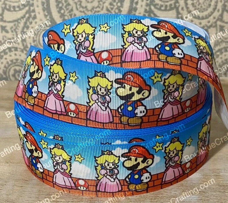 Super Mario Ribbon High Quality Grosgrain Ribbon by the Yard 1" and 1.5" Wide Mario Brothers Ribbon Princess Peach Bros.