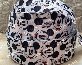 Wstążka z motywem Myszki Miki Disneya, wysokiej jakości wstążka grosgrain, pocięta na wymiar o szerokości 1", 1,5" i 2", idealna do kokard do włosów i nie tylko!