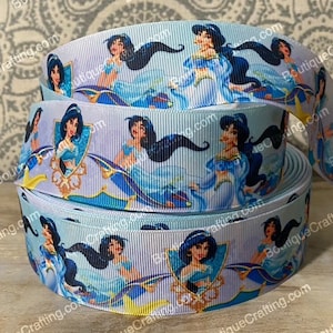 Cinta de la princesa Jasmine de Disney, cinta de grogrén de alta calidad cortada a medida de 1", 1,5" y 2" de ancho, cinta de Aladino, ideal para moños para el cabello y más.
