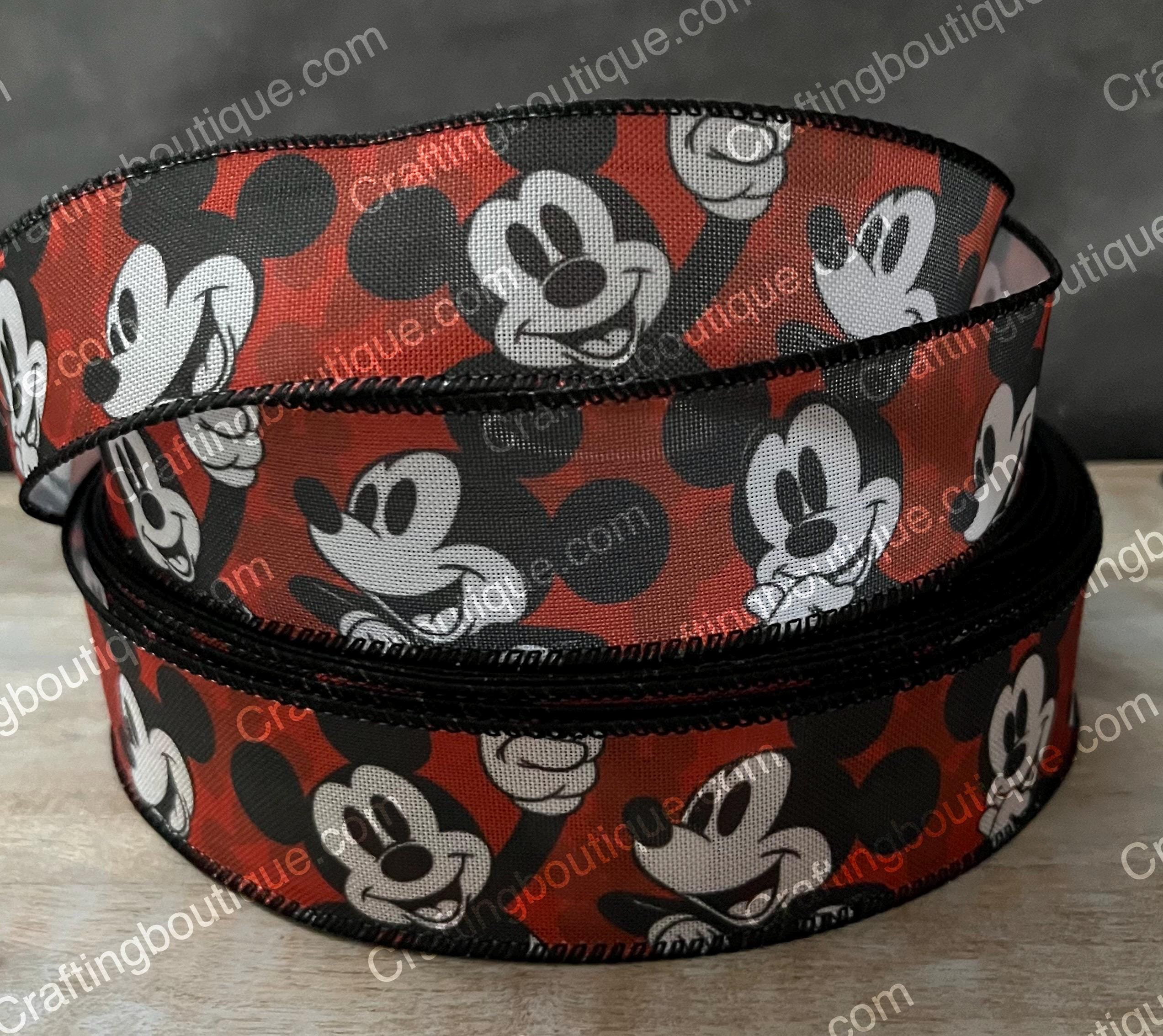 Wired Disney Ribbon High Quality Linen Ribbon Continuous Yards 1", 1.5" & 2" Wide Mickey Mouse Ribbon Wire Ribbon