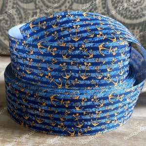 Disney Cruise Ribbon High Quality Grosgrain Ribbon by the Yard 1", 1.5" and 2" Wide Blue Stripes with Anchors Cruise Line Ribbon Wish Magic