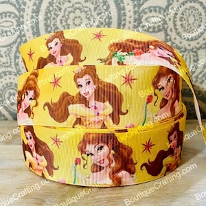 Cinta de Disney Belle Cinta de grogrén de alta calidad cortada a medida de 1", 1,5" y 2" de ancho Cinta de Princesa La Bella y la Bestia ¡Ideal para moños para el cabello!