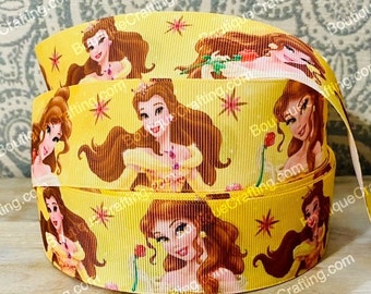 Disney Belle Ribbon High Quality Grosgrain Ribbon by the Yard 1&quot;, 1.5&quot; and 2&quot; Wide Princess Beauty and the Beast Ribbon Great for Hair Bows!