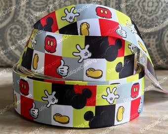 Wstążka Disney Mickey Mouse Wysokiej jakości wstążka grosgrainowa przycięta na wymiar o szerokości 1" i 1,5" Idealna na kokardy do włosów, smycze i nie tylko!