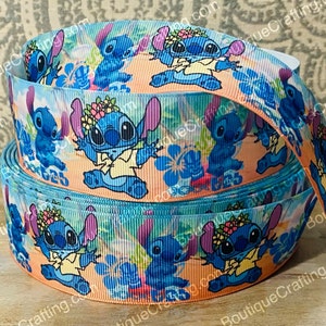 Disney Stitch Ribbon High Quality Grosgrain Ribbon by the Yard 1", 1.5" and 2" Wide Lilo and Stitch Ribbon Scrump Great for Hair Bows More!