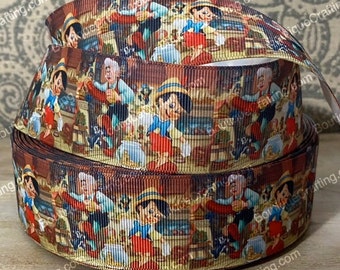 Wstążka rypsowa Disney Pinokio Wysokiej jakości wstążka rypsowa pocięta na rozmiary 1", 1.5" i 2" szerokości Geppetto Idealna na kokardy do włosów, smycze i nie tylko!