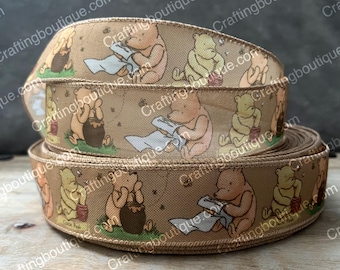 Wired Winnie The Pooh Ribbon High Quality Linen Ribbon Continuous Yards 1.5&quot; & 2&quot; Wide Wire Pooh Ribbon Disney Ribbon