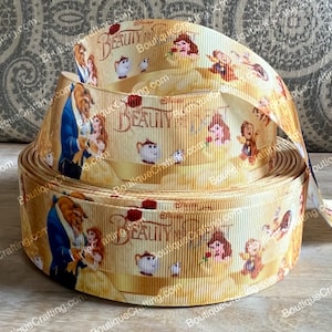 Nastro Disney La Bella e la Bestia Nastro grosgrain di alta qualità tagliato su misura da 1" e 1,5" di larghezza Belle Mrs. Bric, Rosa, Chicco, Tockins e altro