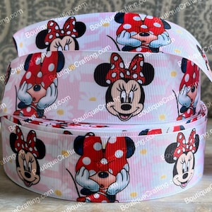 Nastro Disney Minnie Mouse Nastro grosgrain di alta qualità tagliato in larghezze di 1", 1,5" e 2", perfetto per fiocchi per capelli, cordini e molto altro!
