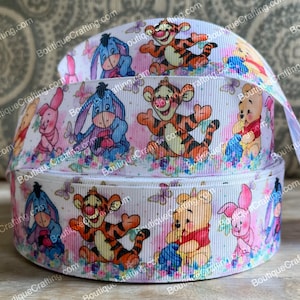 Cinta de Disney Winnie the Pooh Cinta de grogrén de alta calidad cortada a medida de 1", 1,5" y 2" de ancho Cinta de Pooh, Tigger, Eeyore y Piglet Bebés Bebé