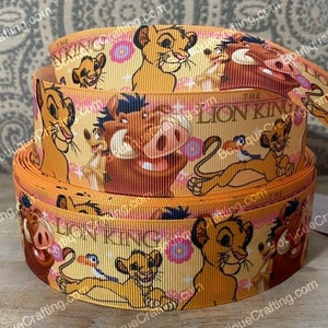 Cinta de grogrén de alta calidad del Rey León de Disney cortada a medida de 1", 1,5" y 2" de ancho Simba, Pumba, Timon Zazu Ideal para moños para el cabello y más