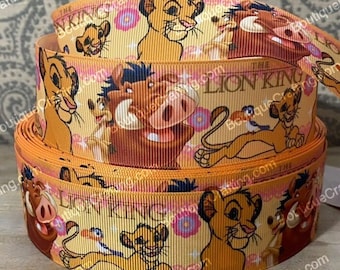 Disney Lion King Ribbon High Quality Grosgrain Ribbon by the Yard 1&quot;, 1.5&quot; and 2&quot; Wide Simba, Pumba, Timon Zazu Great for Hair Bows and More