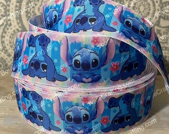 Disney Stitch Ribbon High Quality Grosgrain Ribbon by the Yard 1&quot;, 1.5&quot; and 2&quot; Wide Lilo and Stitch Ribbon Great for Hair Bows and More!